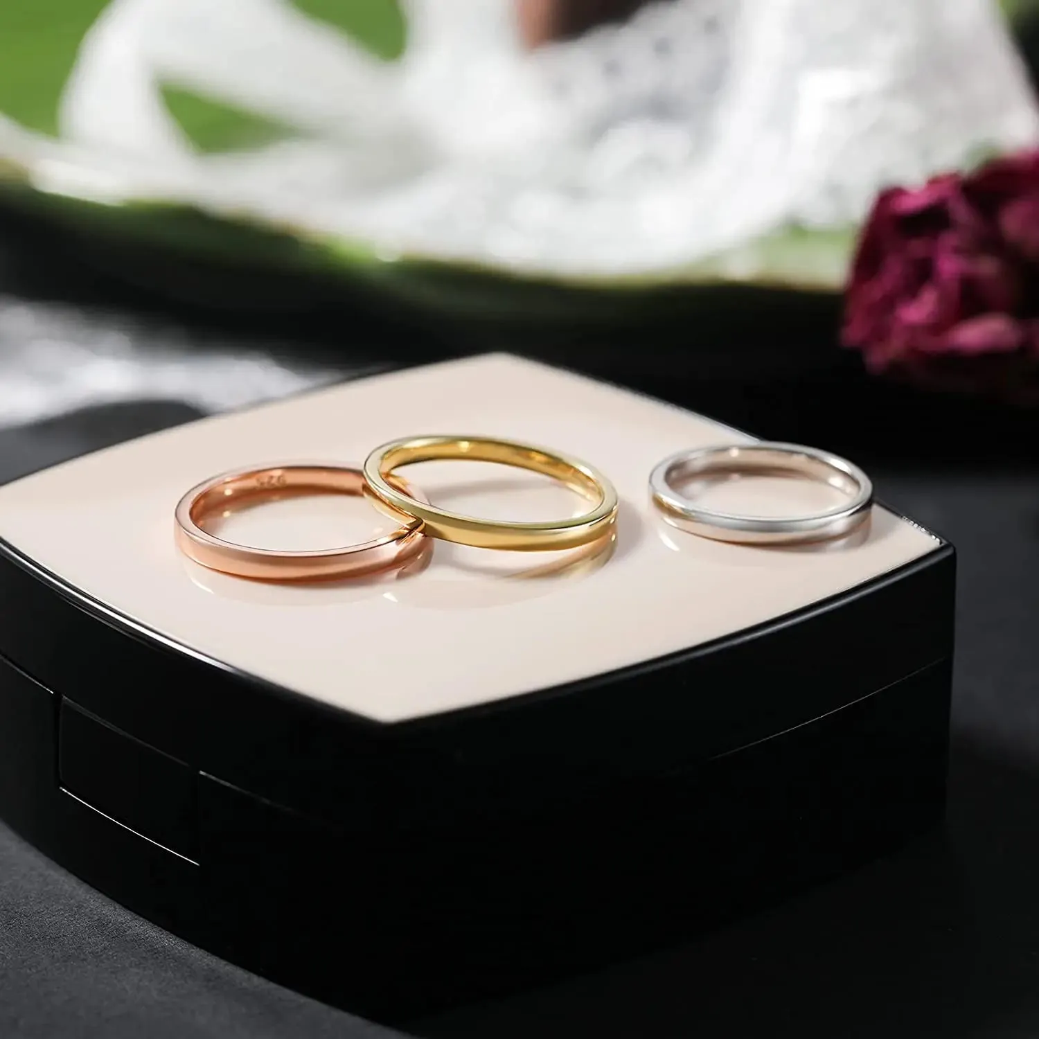 Platinum Plated 925 Silver Wedding Bands In Silver / Gold / Rose Gold