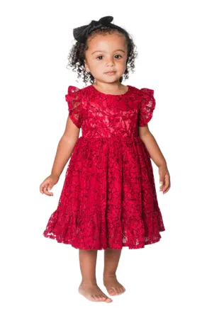 Popatu Baby Girl's Burgundy Lace Dress