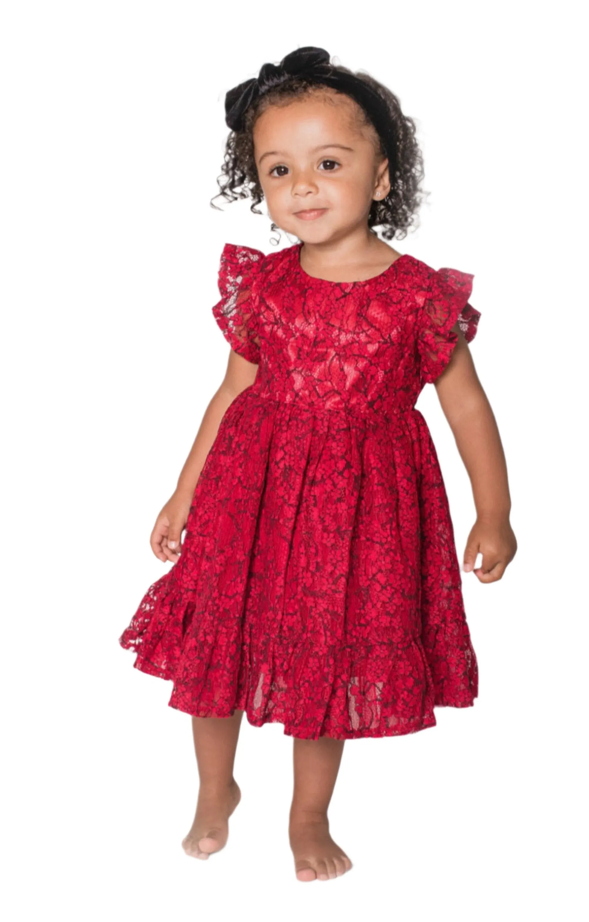 Popatu Baby Girl's Burgundy Lace Dress