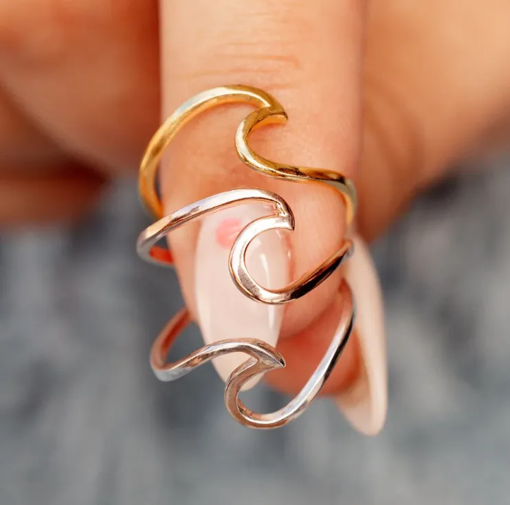 Puravida Silver, Rose Gold or Gold Wave Ring