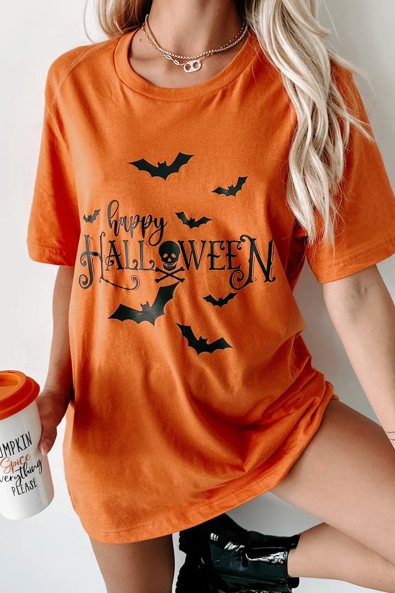 "Happy Halloween" Graphic T-Shirt (Orange) - Print On Demand