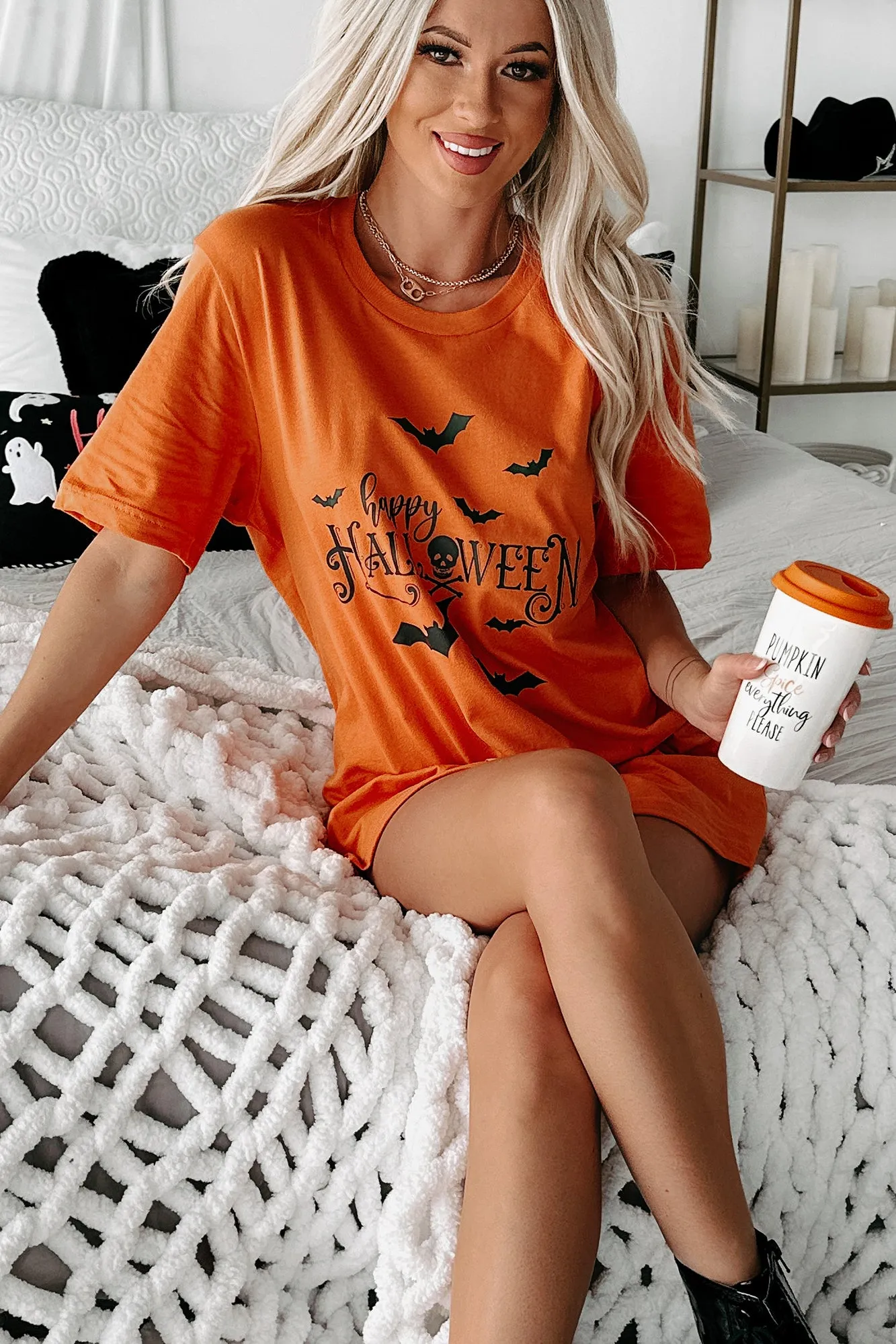 "Happy Halloween" Graphic T-Shirt (Orange) - Print On Demand