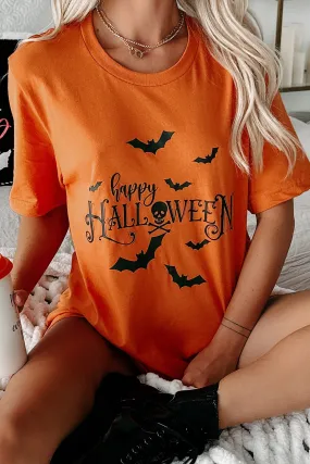 "Happy Halloween" Graphic T-Shirt (Orange) - Print On Demand