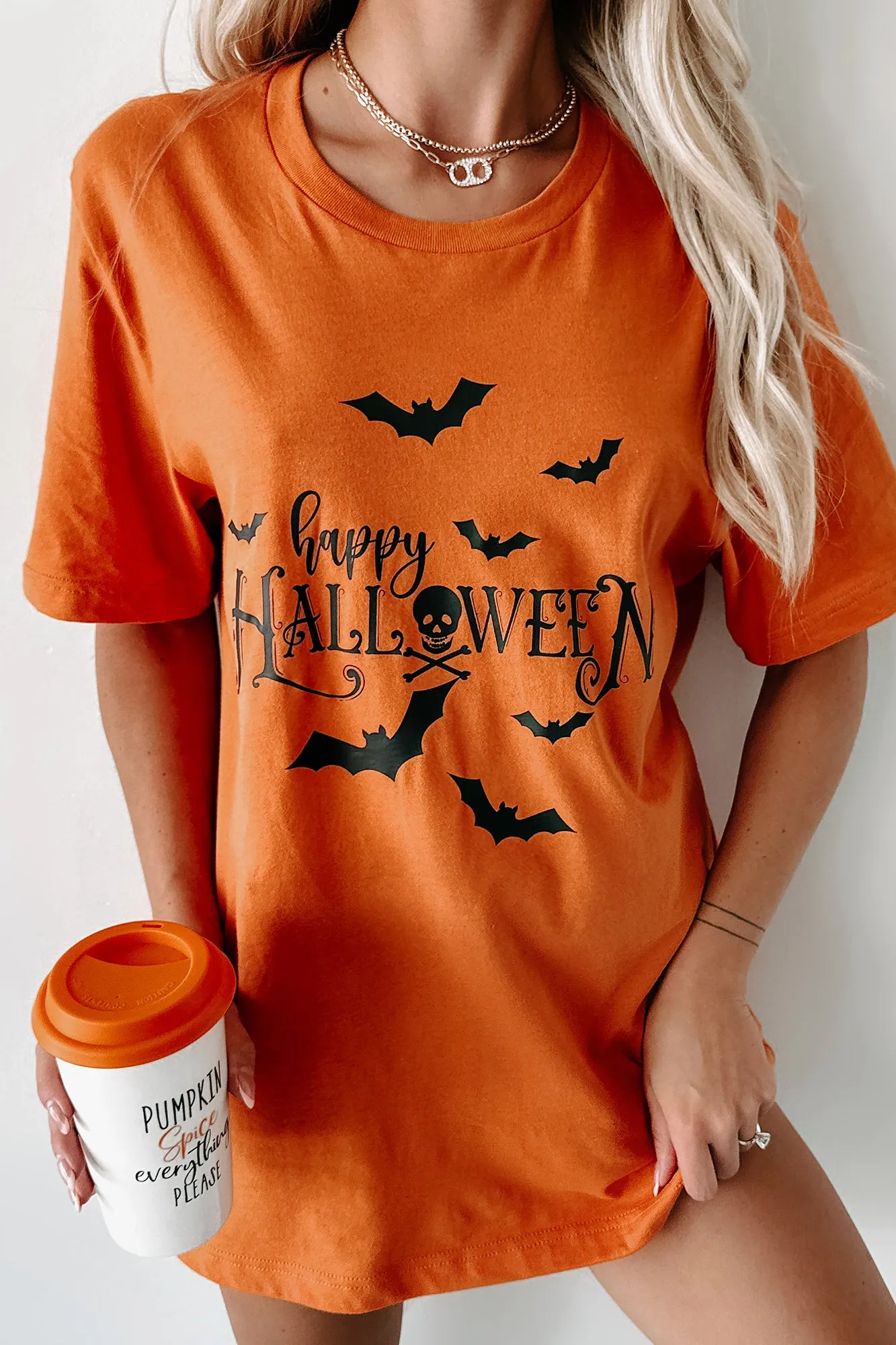 "Happy Halloween" Graphic T-Shirt (Orange) - Print On Demand