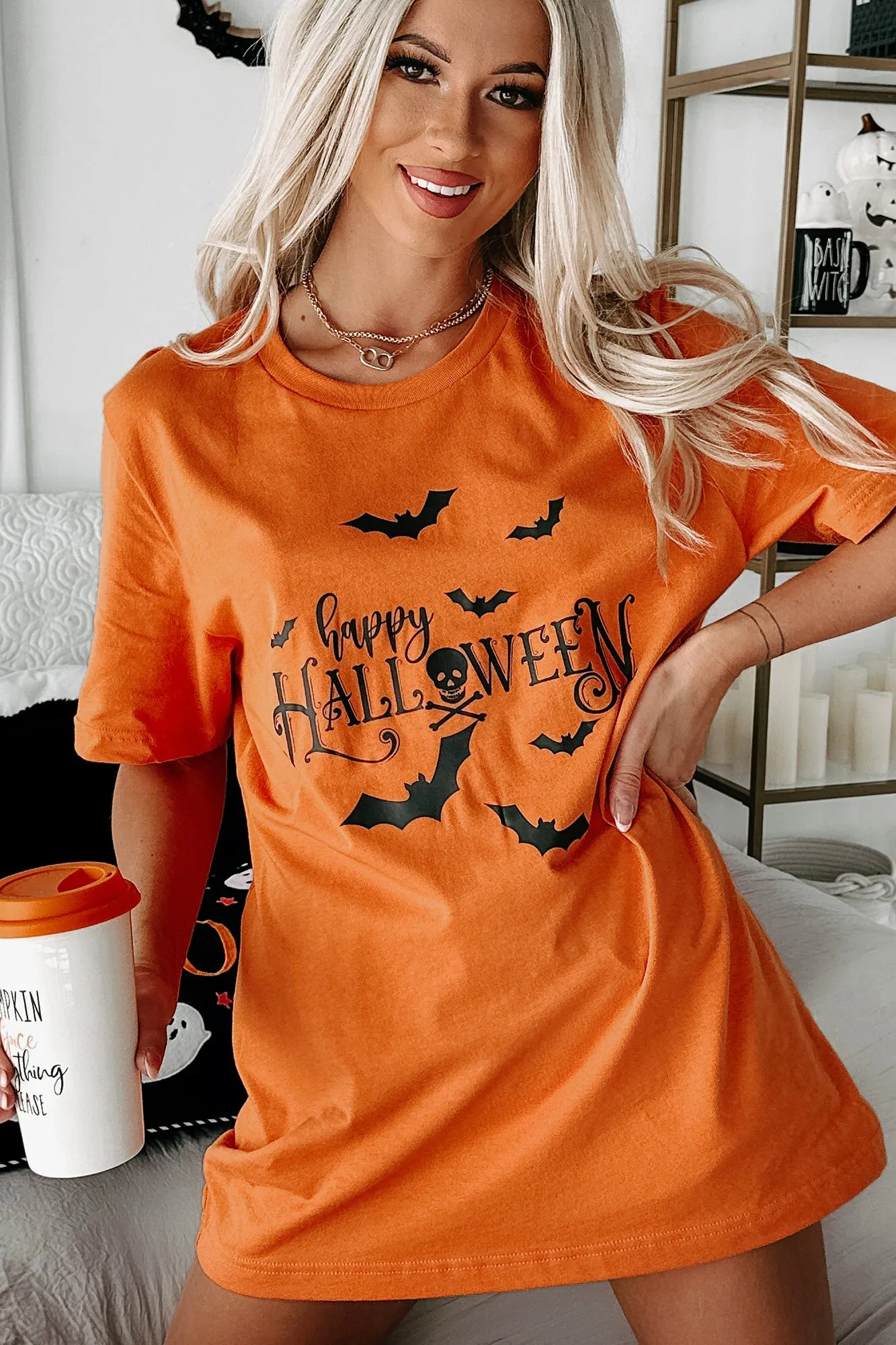 "Happy Halloween" Graphic T-Shirt (Orange) - Print On Demand