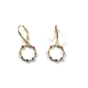 Rainbow CZ Open Circle Dangle Earrings