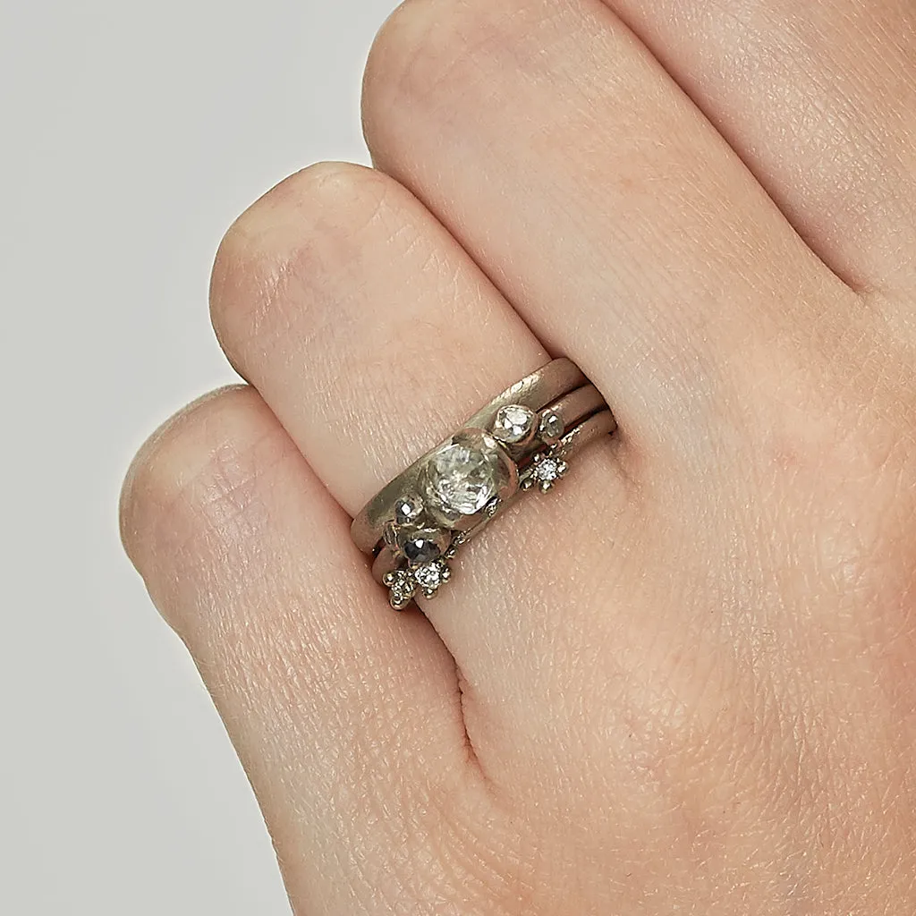 Raw Diamond Ring Stack in White Gold