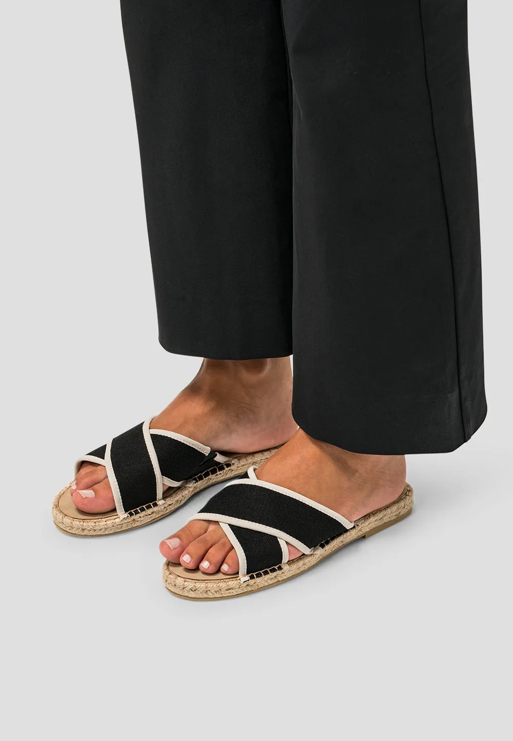 SANDAL CROSSED LINEN BLACK