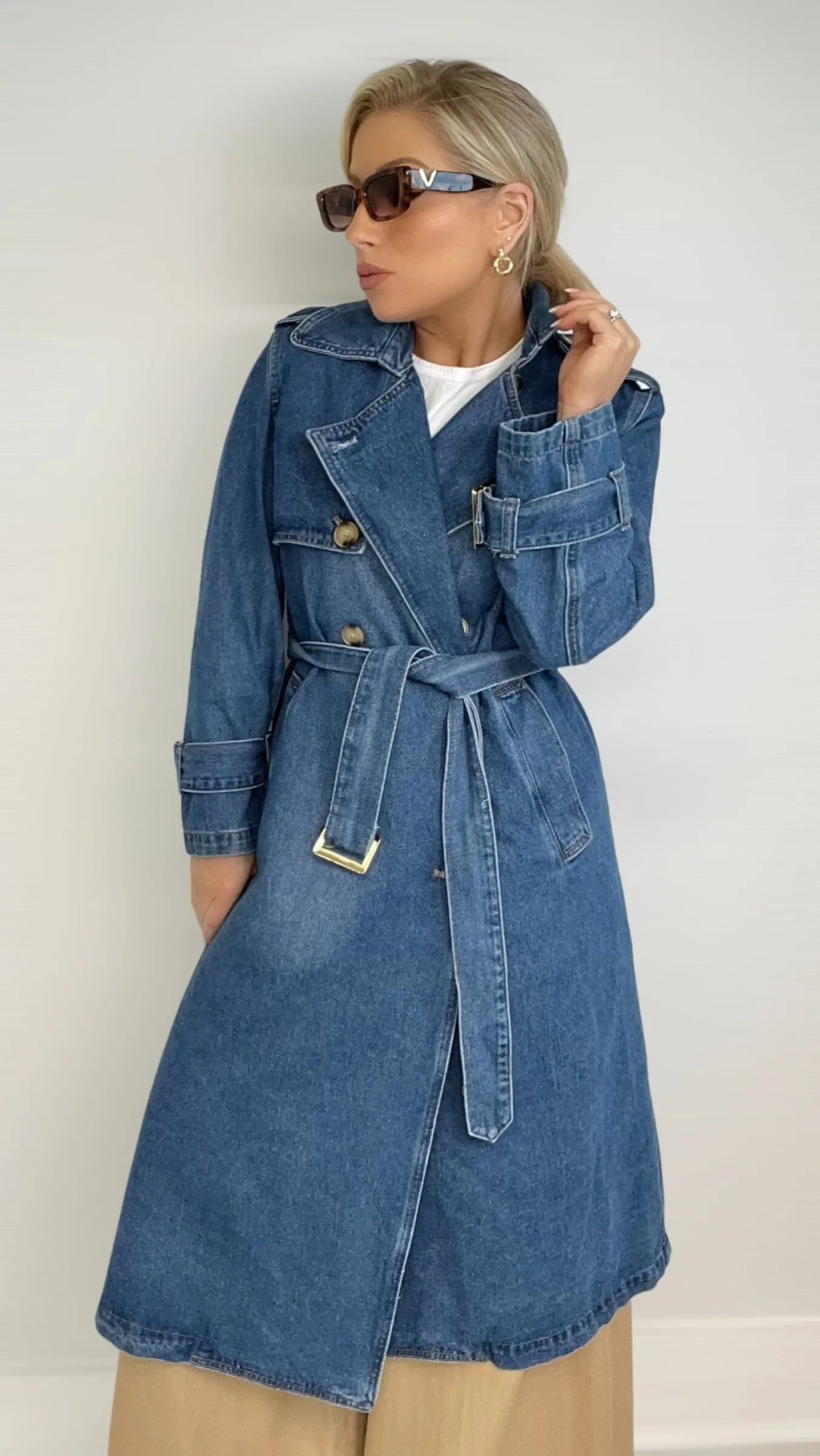 SKYE LUXE DENIM TRENCH COAT