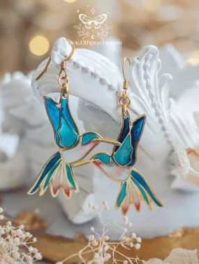 Stained glass inspired hummingbird earrings