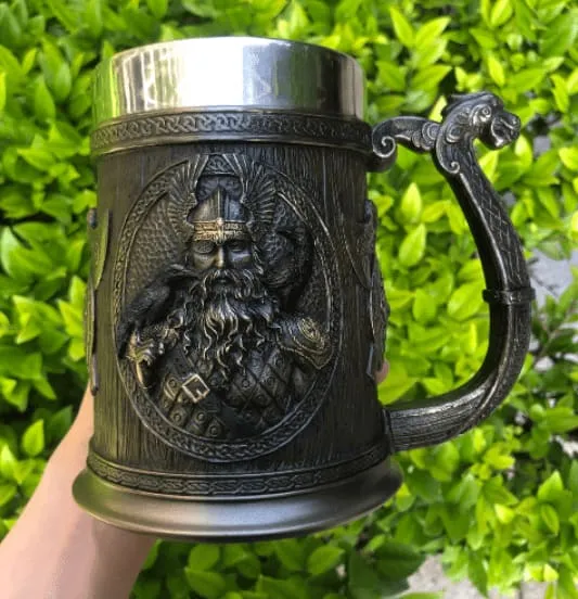 Stainless Steel Odin and Thor Beer Tankard