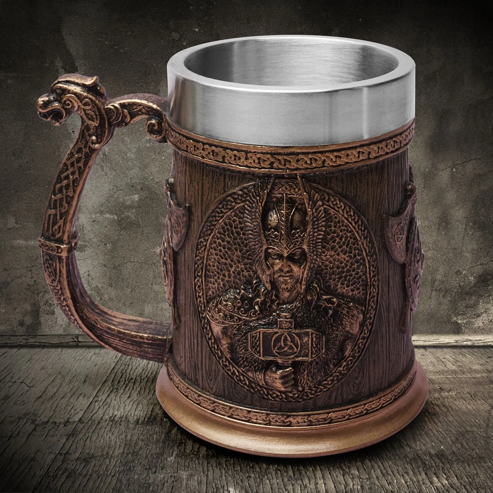 Stainless Steel Odin and Thor Beer Tankard