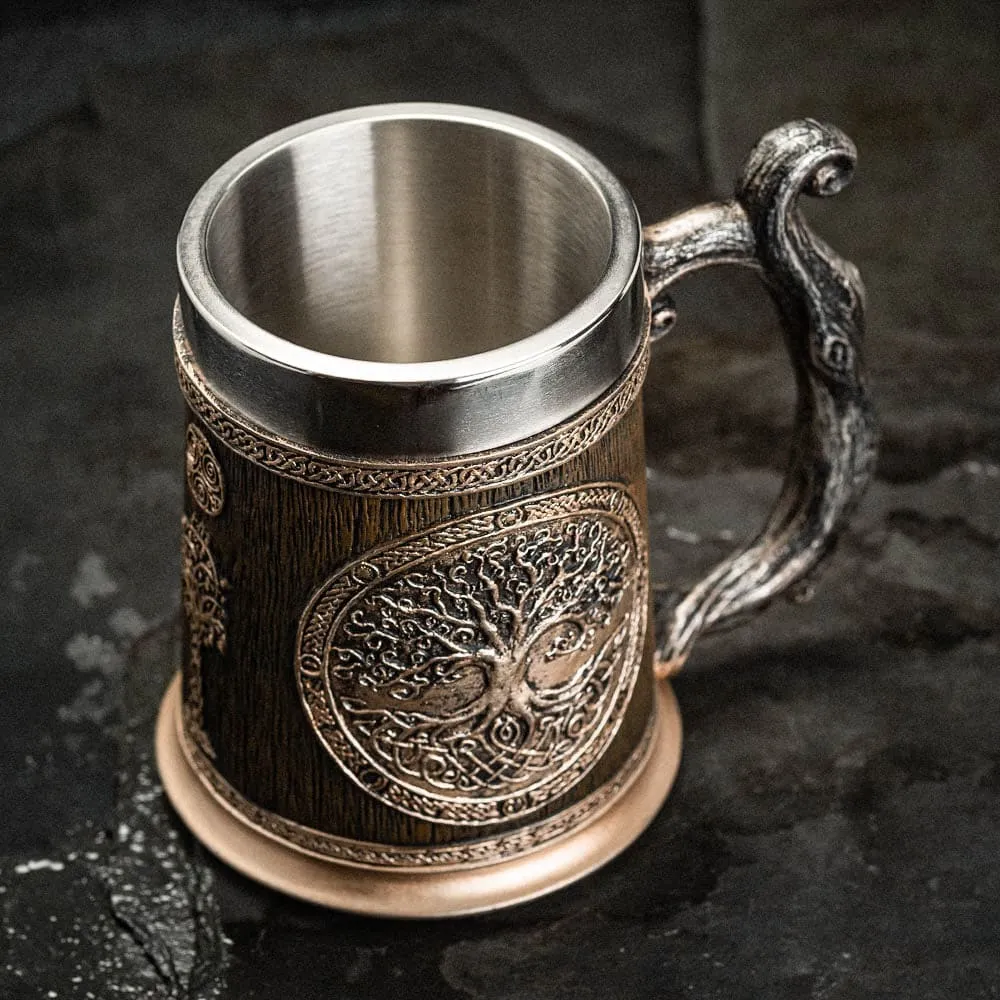 Stainless Steel Yggdrasil / Tree of Life Beer Tankard