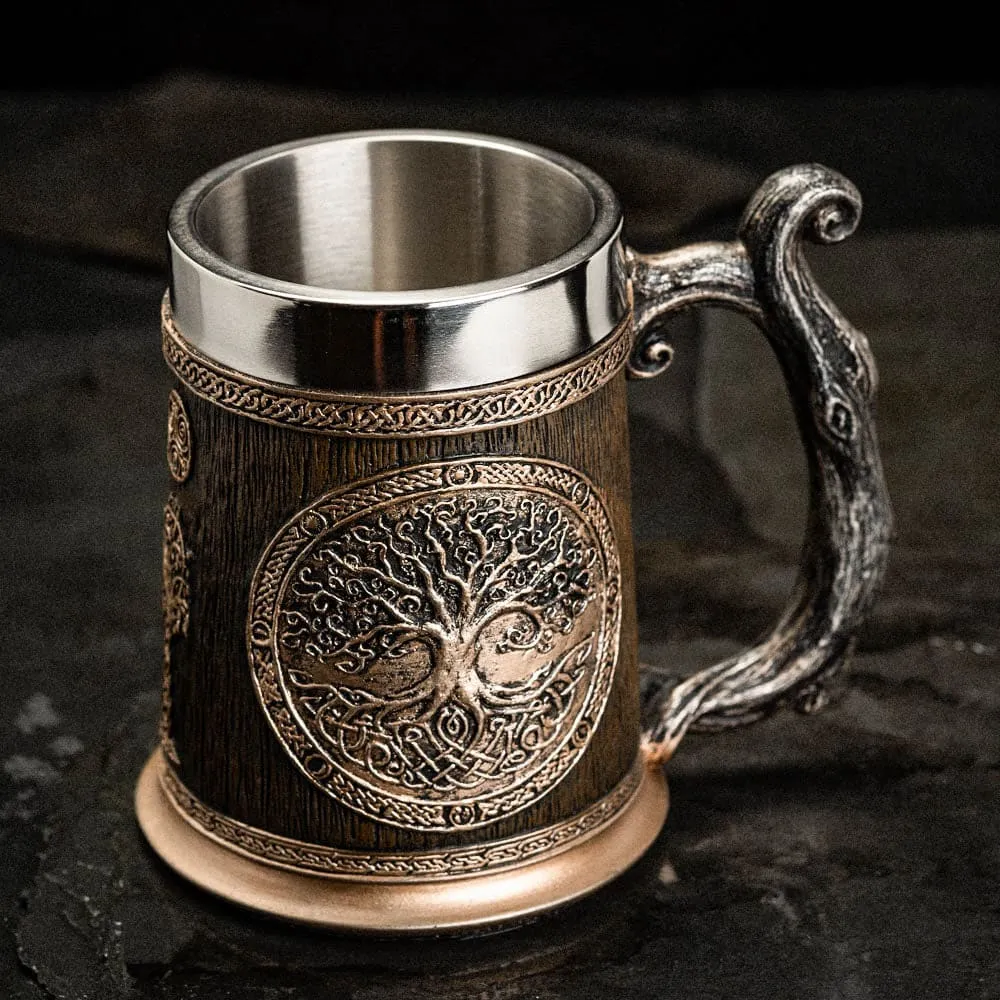 Stainless Steel Yggdrasil / Tree of Life Beer Tankard