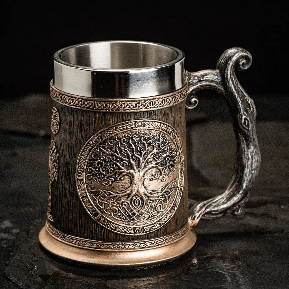 Stainless Steel Yggdrasil / Tree of Life Beer Tankard