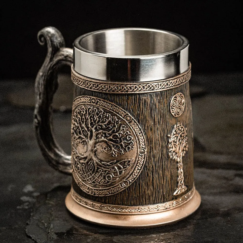 Stainless Steel Yggdrasil / Tree of Life Beer Tankard