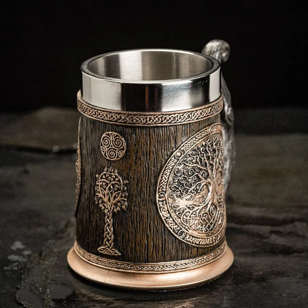 Stainless Steel Yggdrasil / Tree of Life Beer Tankard