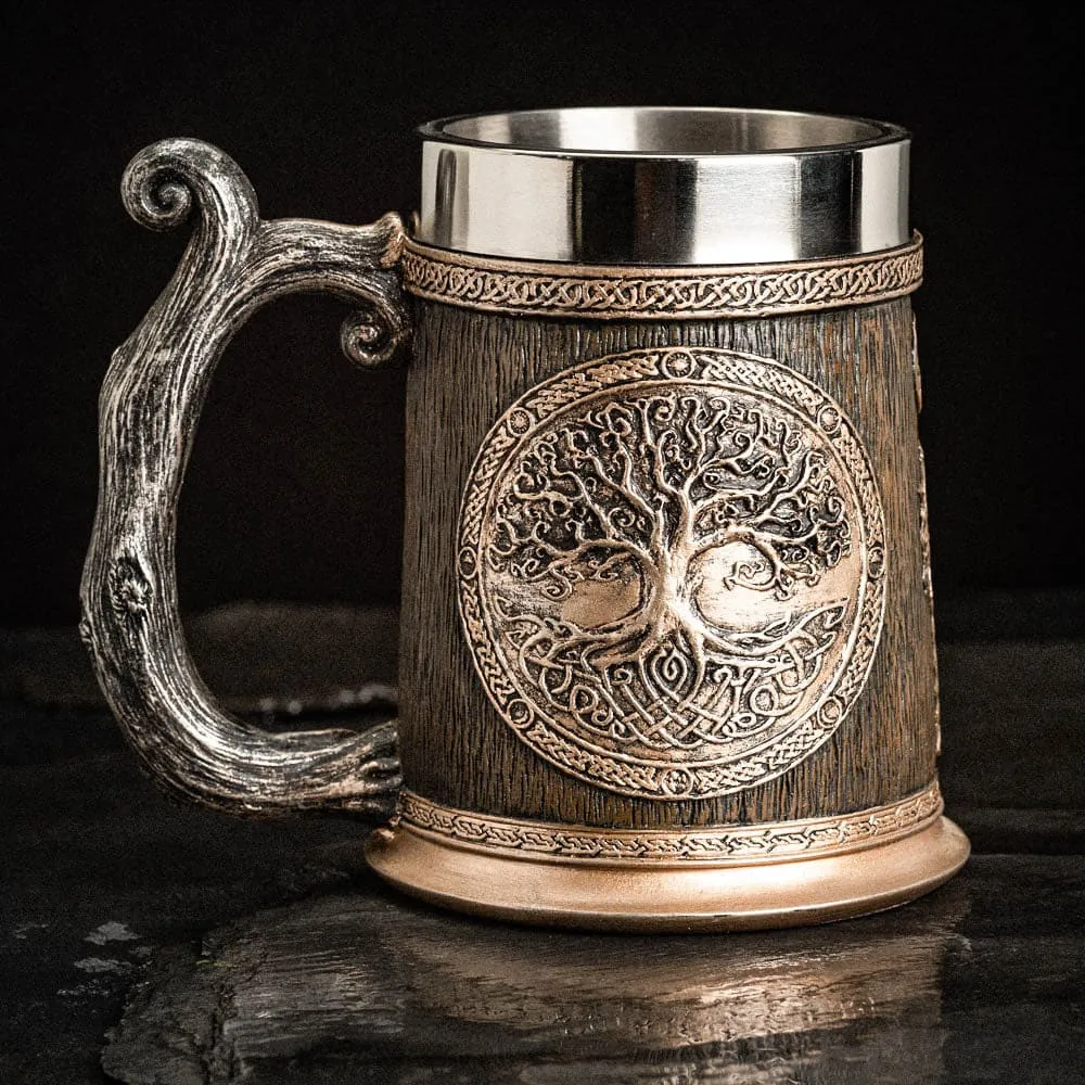 Stainless Steel Yggdrasil / Tree of Life Beer Tankard