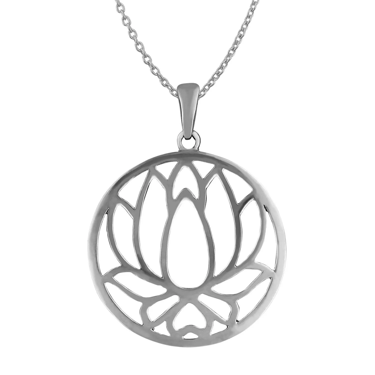 Sterling Silver Cut Out Lotus Pendant Necklace, 18"