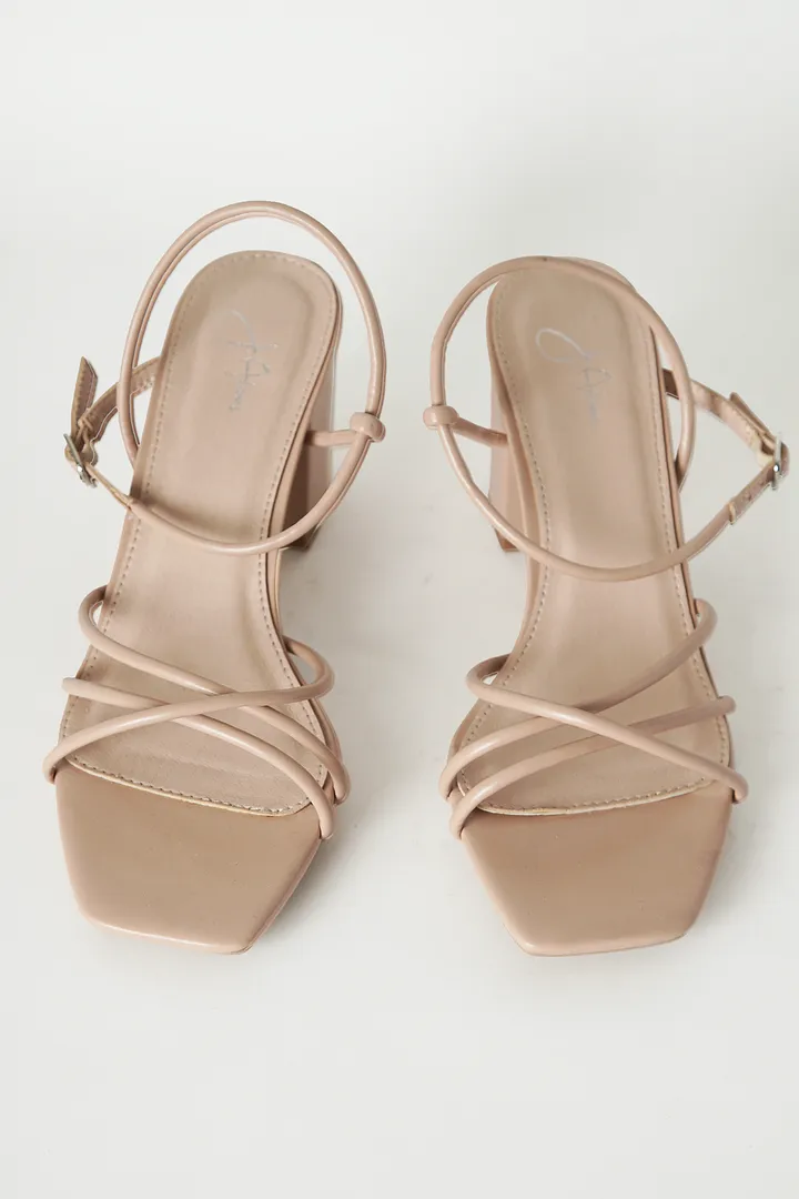 Strappy Square Toe Block Heels