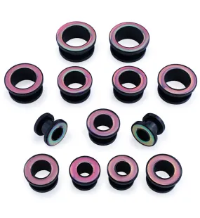 Sunset Rim Black PVD Stainless Steel Screw Back Tunnel Plugs