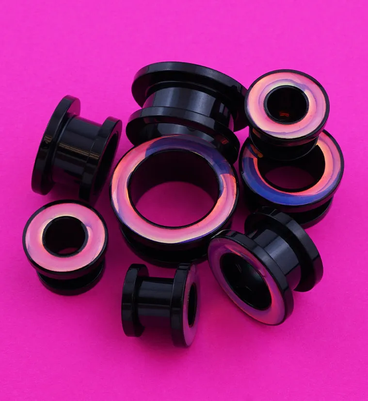 Sunset Rim Black PVD Stainless Steel Screw Back Tunnel Plugs