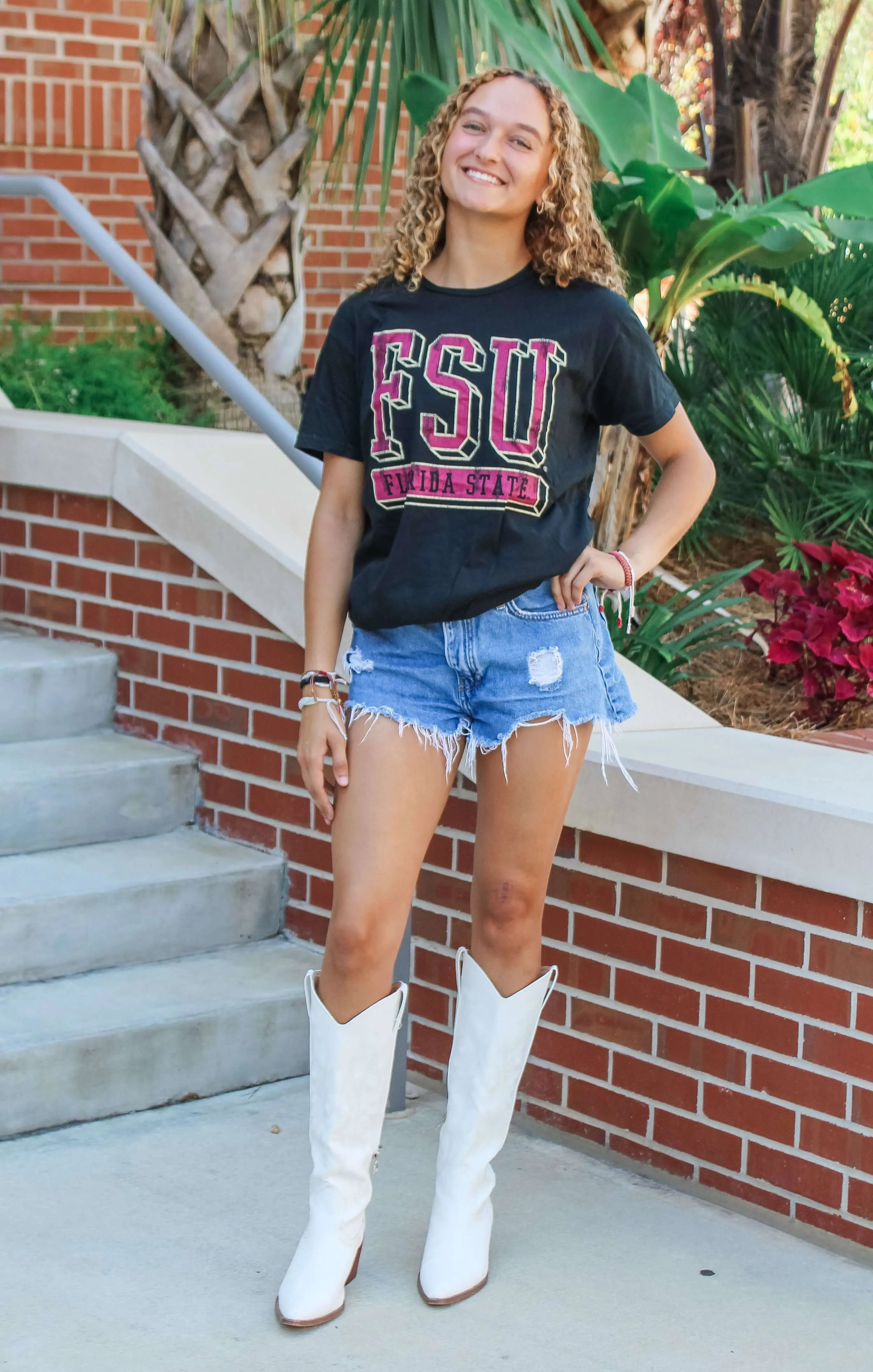 The FSU Block Vintage Boyfriend Tee (Black)