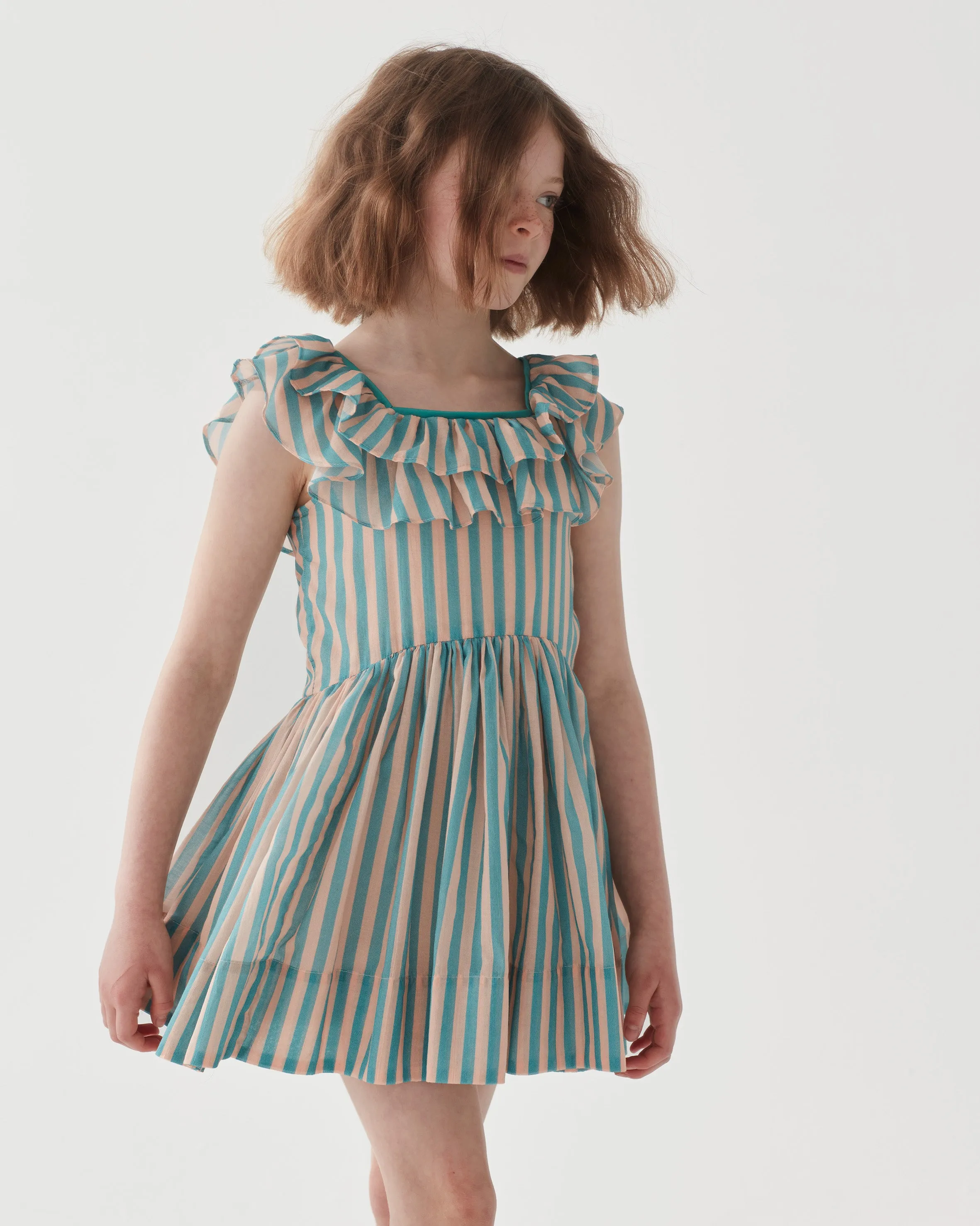 THE MIDDLE DAUGHTER SS24 POSTCARD Dress in POOL VOILE STRIPE