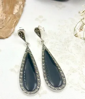 The Silver Marcasite Earrings (Black)