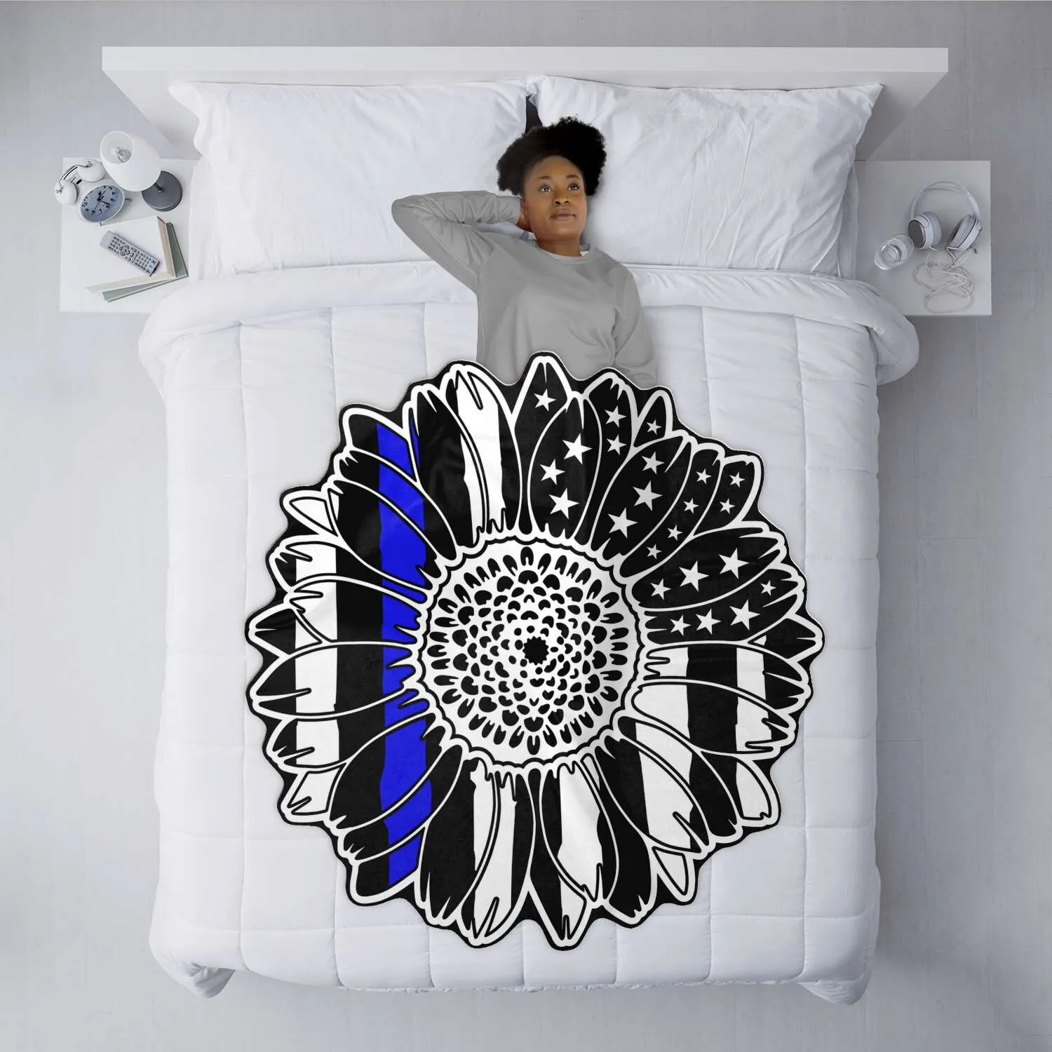 Thin Blue Line Flag Sunflower Freeform Blanket