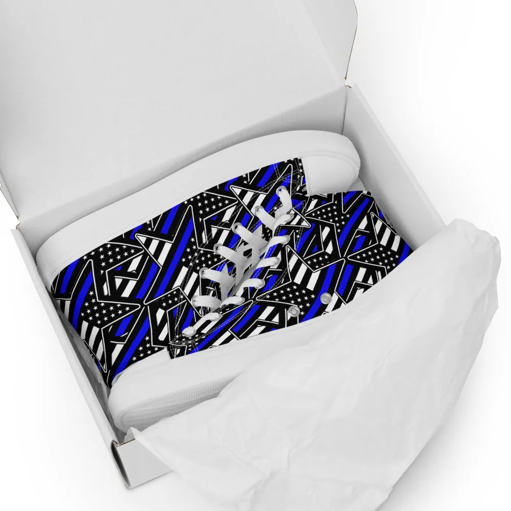 Thin Blue Line Star Pattern Women’s High Top Canvas Shoes