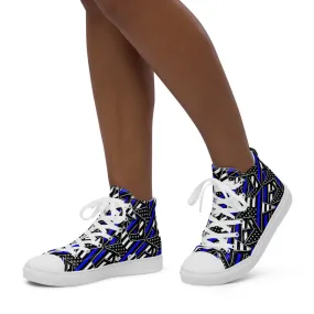 Thin Blue Line Star Pattern Women’s High Top Canvas Shoes