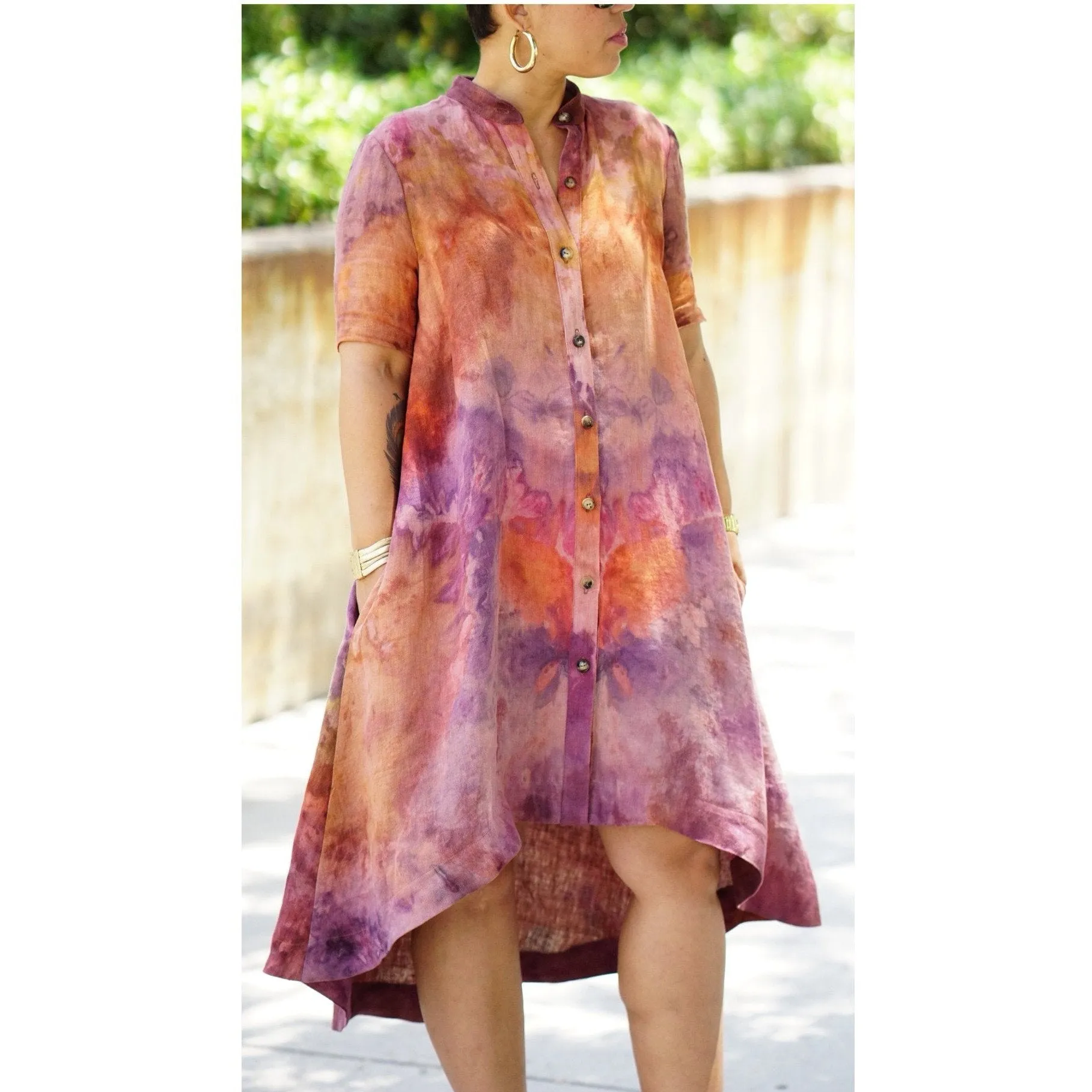 Tie Dye High-Low Shirt Dress