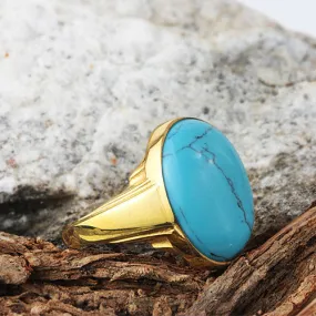 Turquoise Men's Ring in 10k Yellow Gold Natural Blue Stone Ring