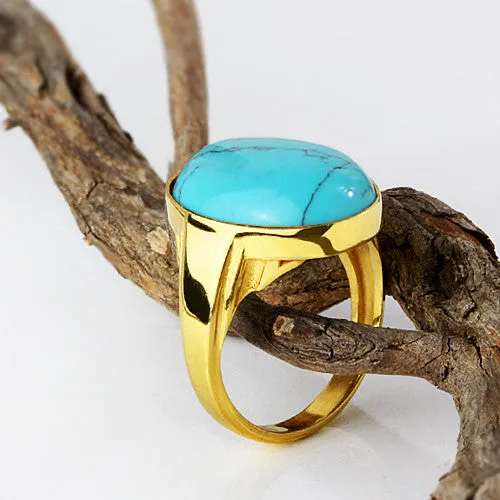 Turquoise Men's Ring in 10k Yellow Gold Natural Blue Stone Ring