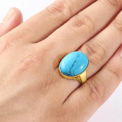 Turquoise Men's Ring in 10k Yellow Gold Natural Blue Stone Ring