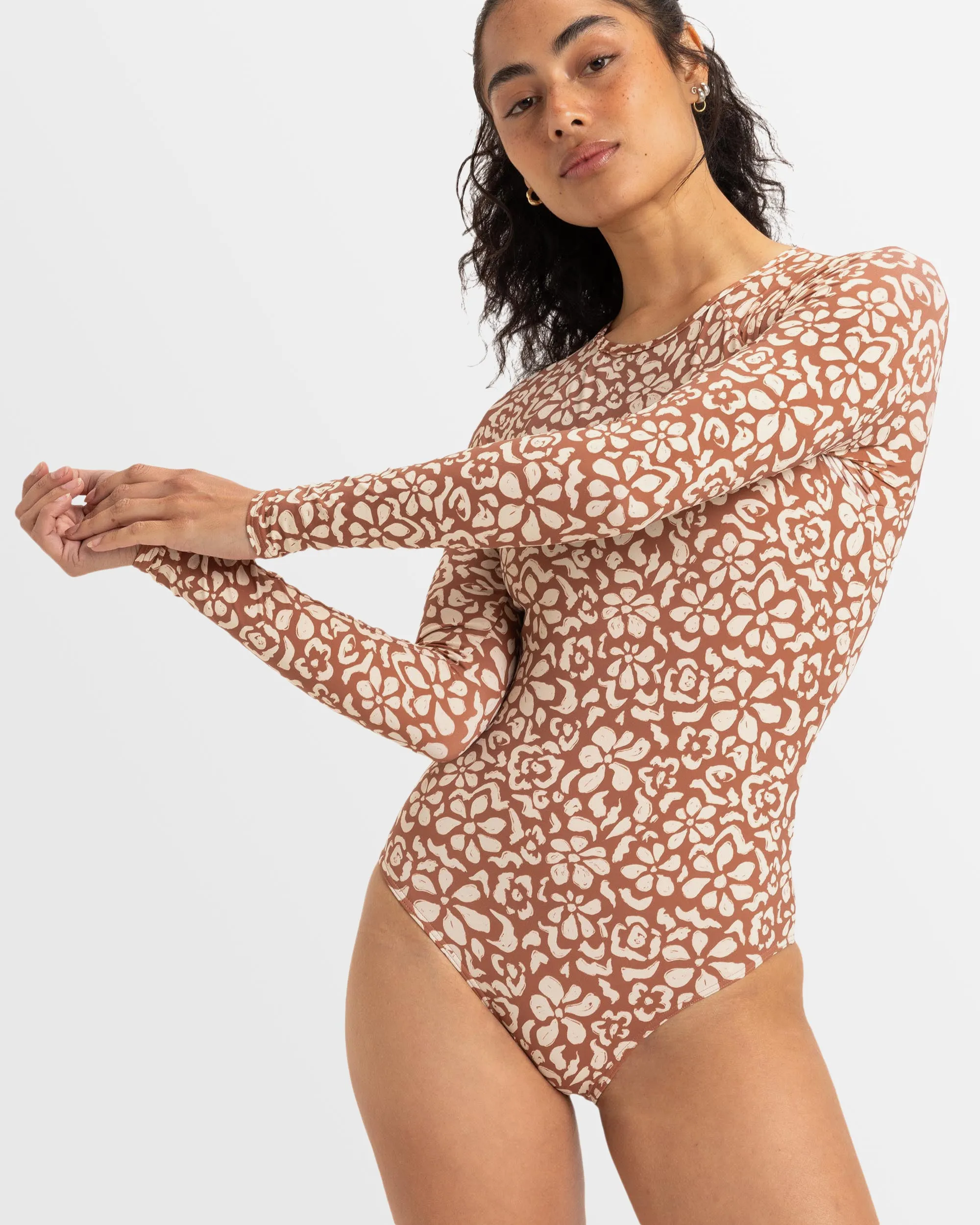 Womens Basic Long Sleeves One-Piece Swimsuit