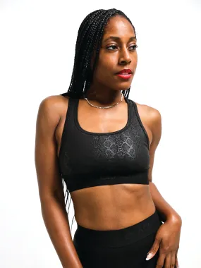 Women's Black Python Sports Bra