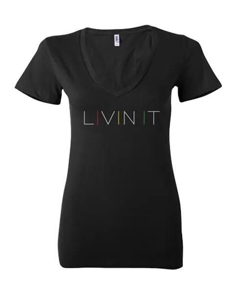 Women's Livin it V-Neck Tee (Black) [SMALL ONLY]