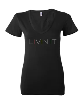 Women's Livin it V-Neck Tee (Black) [SMALL ONLY]