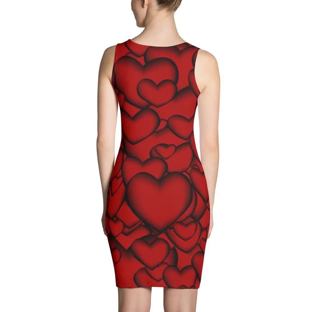 Womens Queen of Hearts Print Spandex Bodycon Dress - Dark Red