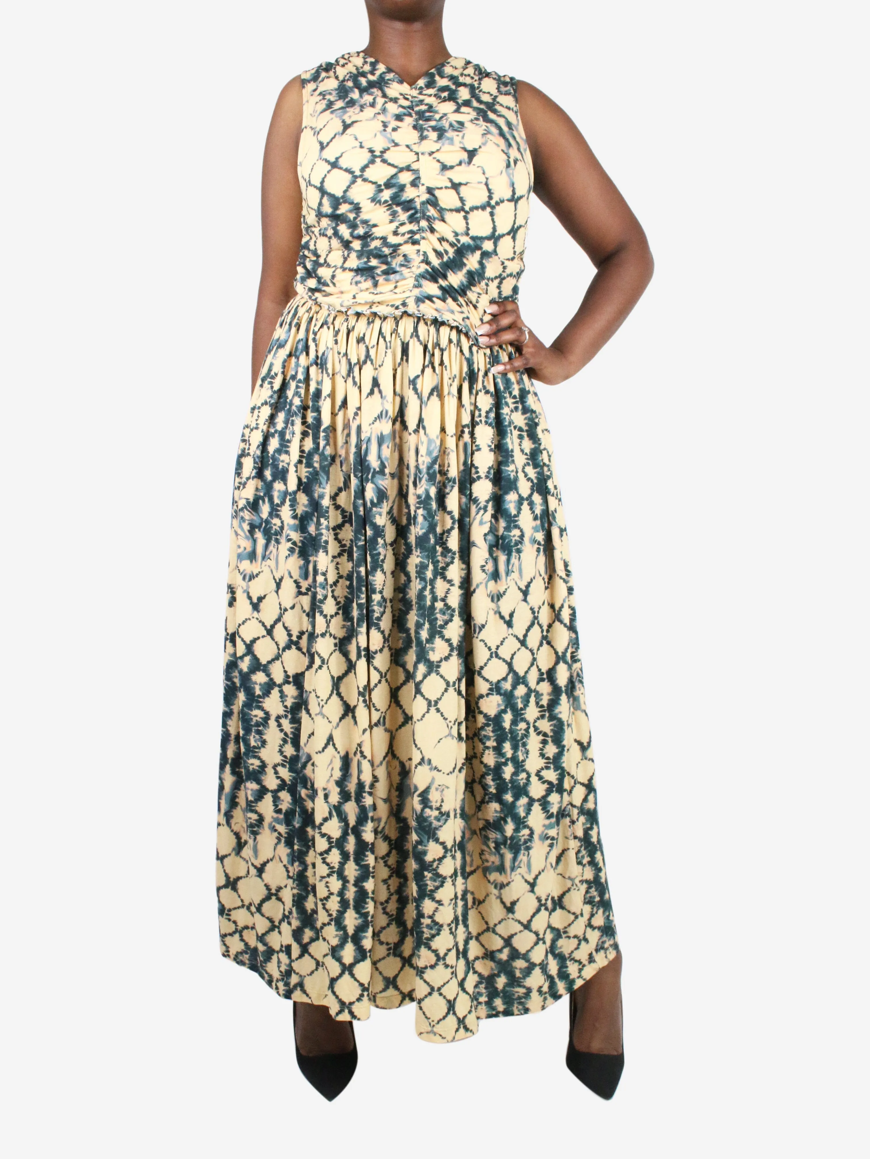 Yellow sleeveless tie-dye maxi dress - size US 12