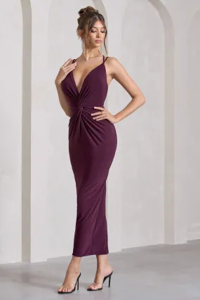 Yvette | Plum Plunge-Neck Twisted Maxi Dress With Cross-Back